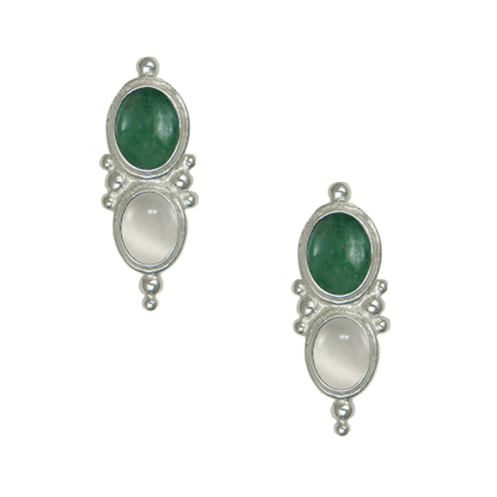 Sterling Silver Drop Dangle Earrings With Jade And White Moonstone